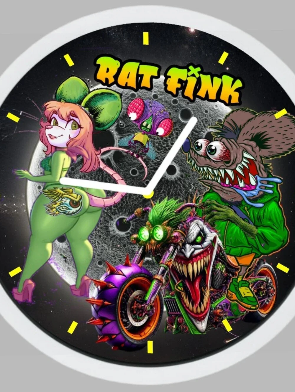 Rat Fink Neon  Art Cartoon Wall Clock Personalized